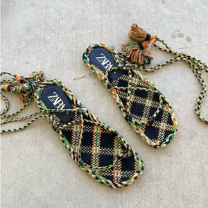 Zara Flat Braided Espadrille Multicolor Sandals Size 9